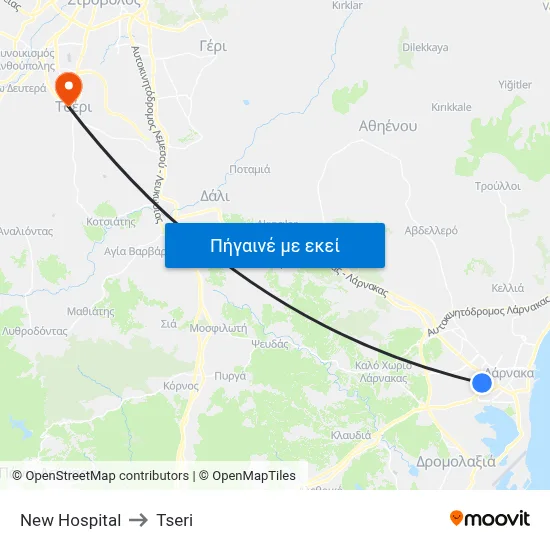 New Hospital to Tseri map