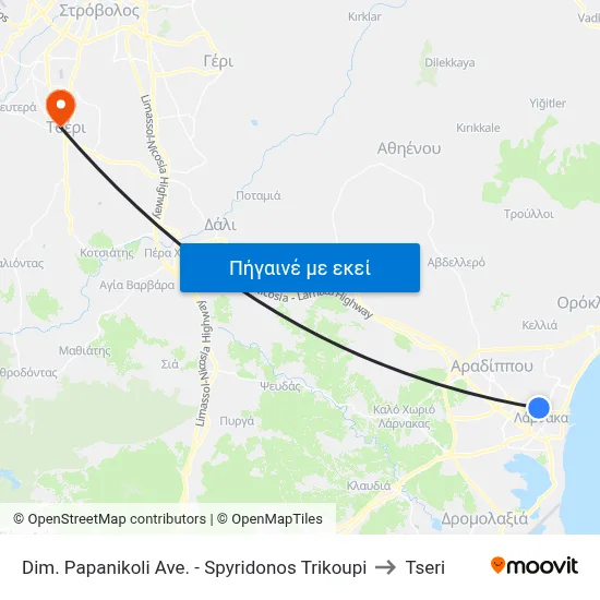 Dim. Papanikoli Ave. - Spyridonos Trikoupi to Tseri map