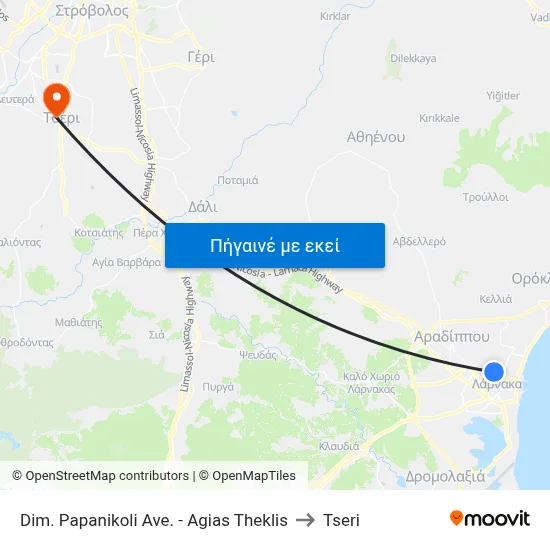 Dim. Papanikoli Ave. - Ag. Theklis to Tseri map