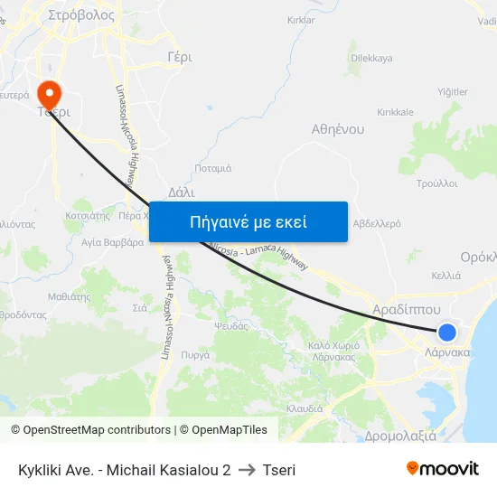 Kykliki Ave. - Michail Kasialou to Tseri map