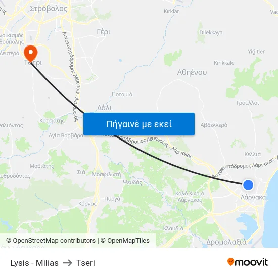 Lysis - Milias to Tseri map