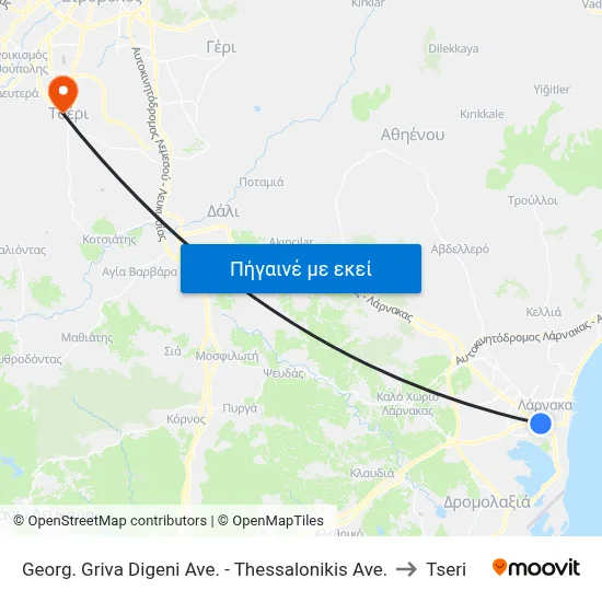 Georg. Griva Digeni Ave. - Thessalonikis Ave. to Tseri map
