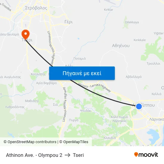 Athinon Ave. - Olympou to Tseri map