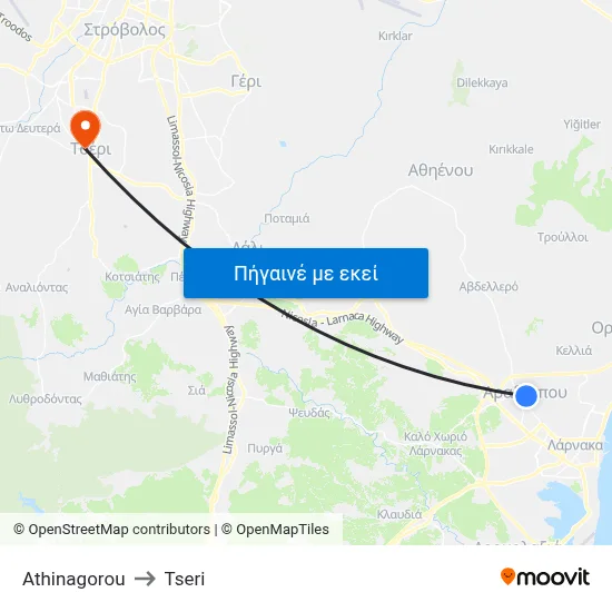 Athinagorou to Tseri map