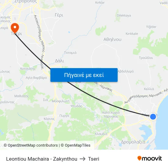Leontiou Machaira - Zakynthou to Tseri map