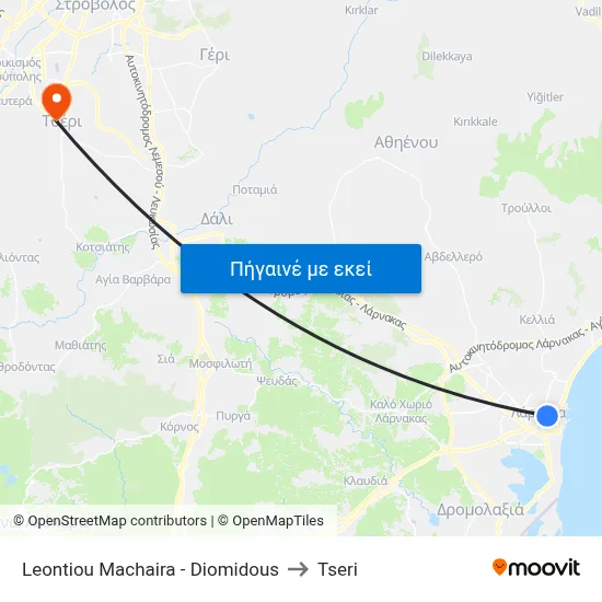 Leontiou Machaira - Diomidous to Tseri map
