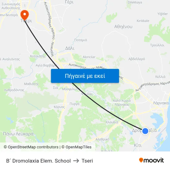 B´ Dromolaxia Elem. School to Tseri map