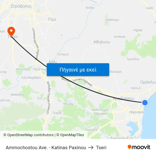 Ammochostou Ave. - Katinas Paxinou to Tseri map