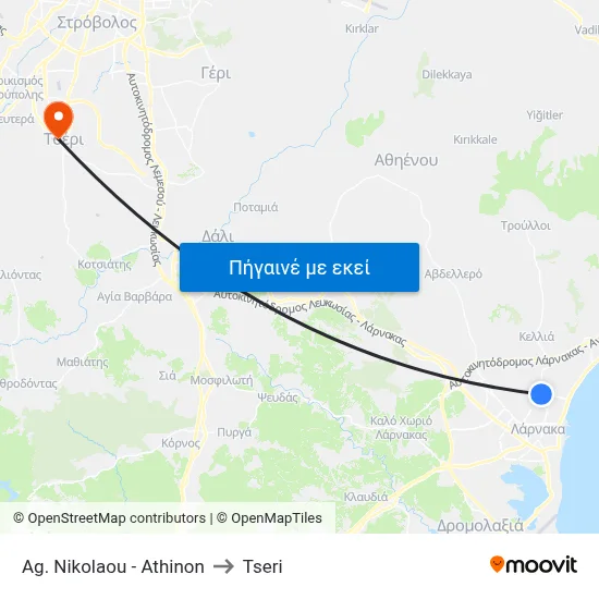 Ag. Nikolaou - Athinon to Tseri map