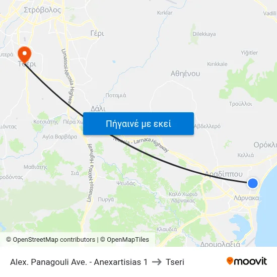 Alex. Panagouli Ave. - Anexartisias 1 to Tseri map