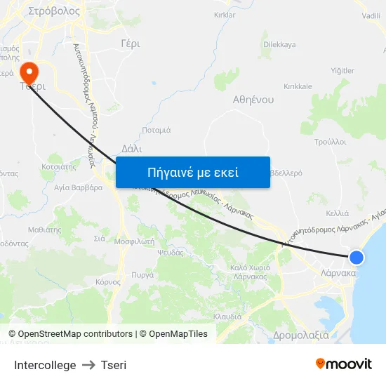 Intercollege to Tseri map