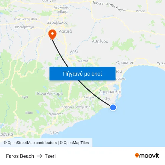 Faros Beach to Tseri map