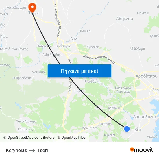 Keryneias to Tseri map