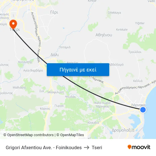 Grigori Afxentiou Ave. - Foinikoudes to Tseri map