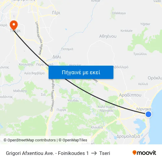 Grigori Afxentiou Ave. - Foinikoudes 1 to Tseri map