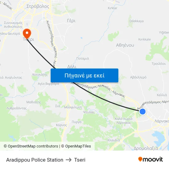 Aradippou Police Station to Tseri map