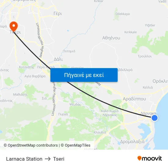 Larnaca Station to Tseri map
