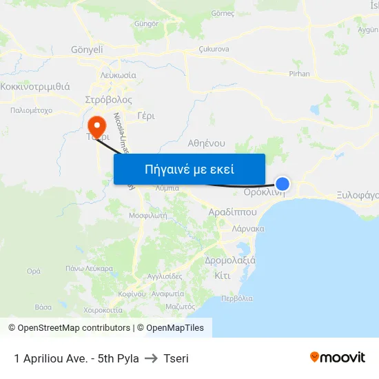1 Apriliou Ave. - 5th Pyla to Tseri map