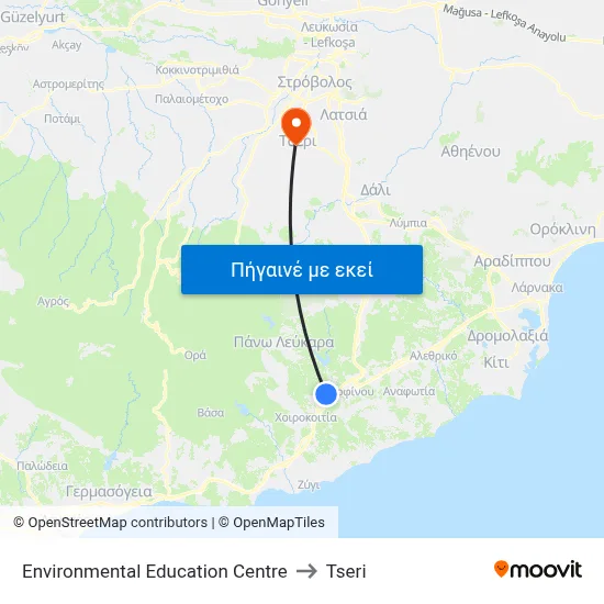Environmental Education Centre to Tseri map