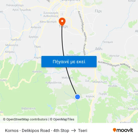 Kornos - Delikipos Road - 4th Stop to Tseri map