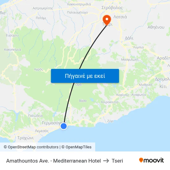 Amathountos Ave. - Mediterranean Hotel to Tseri map