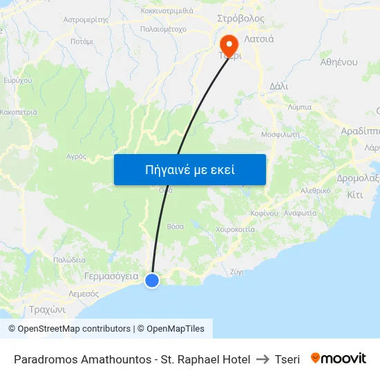 Paradromos Amathountos - St. Raphael Hotel to Tseri map