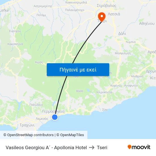 Vasileos Georgiou A´ - Apollonia Hotel to Tseri map