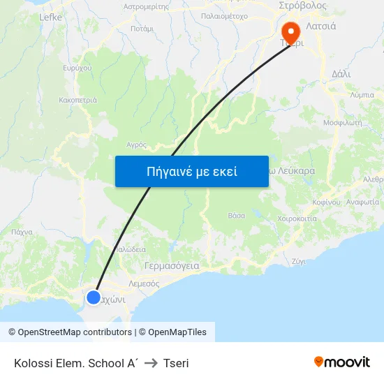 Kolossi Elem. School A´ to Tseri map