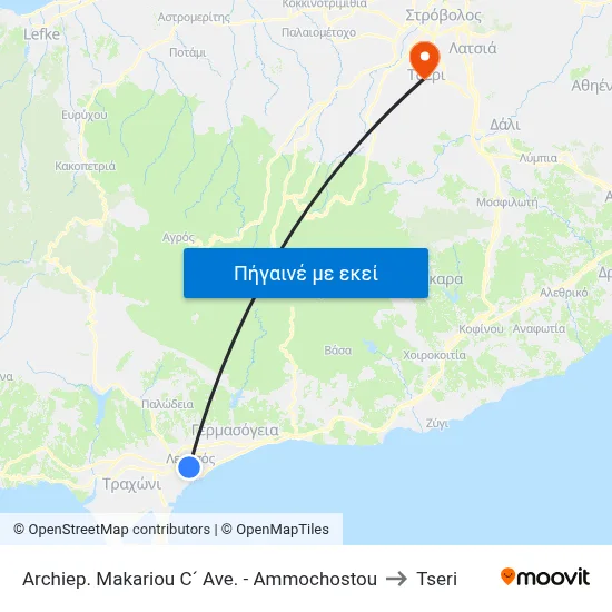 Archiep. Makariou C´ Ave. - Ammochostou to Tseri map