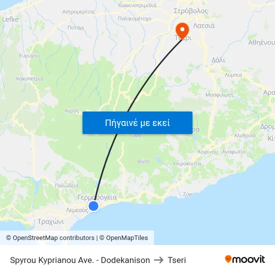 Spyrou Kyprianou Ave. - Dodekanison to Tseri map