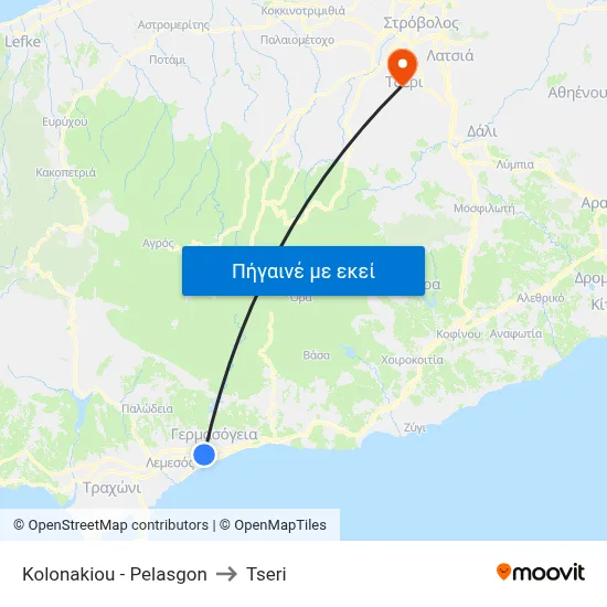 Kolonakiou - Pelasgon to Tseri map