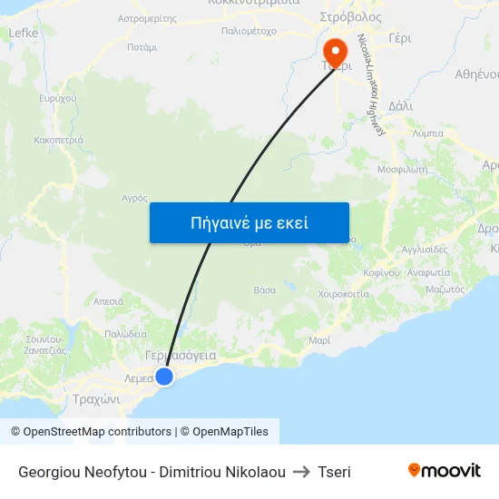 Georgiou Neofytou - Dimitriou Nikolaou to Tseri map