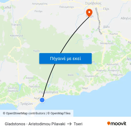 Gladstonos - Aristodimou Pilavaki to Tseri map