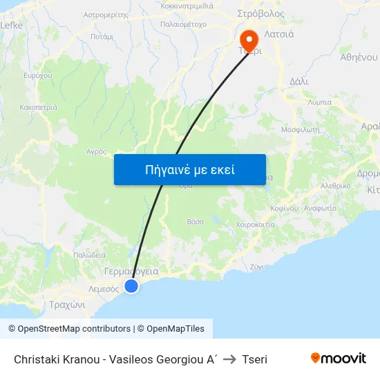 Christaki Kranou - Vasileos Georgiou A´ to Tseri map