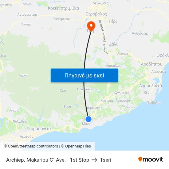 Archiep. Makariou C´ Ave. - 1st Stop to Tseri map