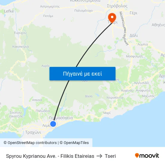 Spyrou Kyprianou Ave. - Filikis Etaireias to Tseri map