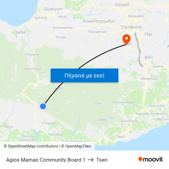 Agios Mamas Community Board 1 to Tseri map