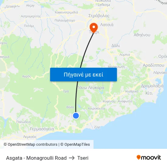 Asgata - Monagroulli Road to Tseri map
