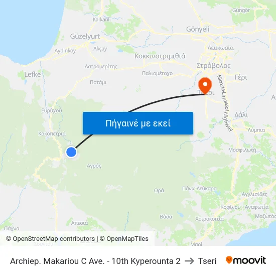 Archiep. Makariou C Ave. - 10th Kyperounta 2 to Tseri map