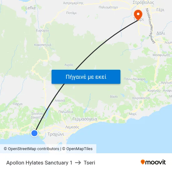 Apollon Hylates Sanctuary 1 to Tseri map