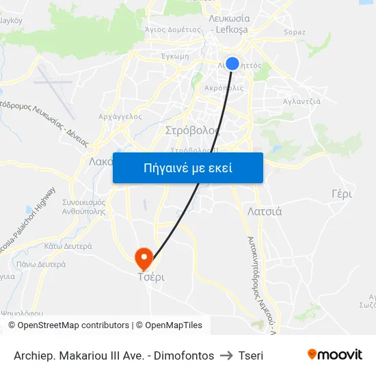 Archiep. Makariou III Ave. - Dimofontos to Tseri map