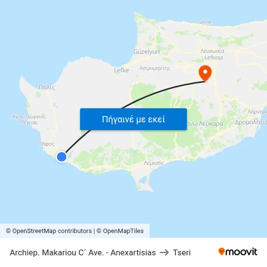 Archiep. Makariou C´ Ave. - Anexartisias to Tseri map
