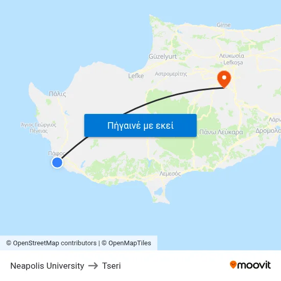 Neapolis University to Tseri map