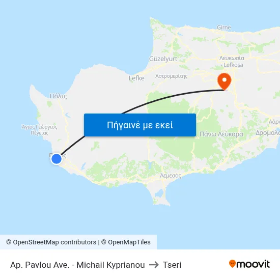 Ap. Pavlou Ave. - Michail Kyprianou to Tseri map