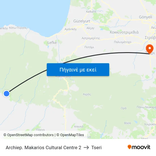 Archiep. Makarios Cultural Centre 2 to Tseri map