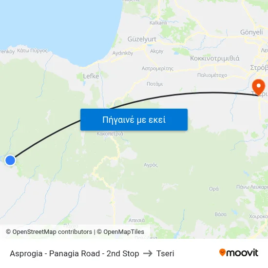 Asprogia - Panagia Road - 2nd Stop to Tseri map