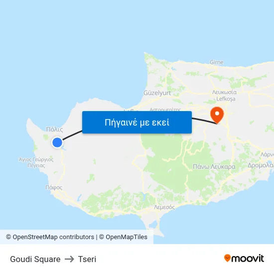Goudi Square to Tseri map