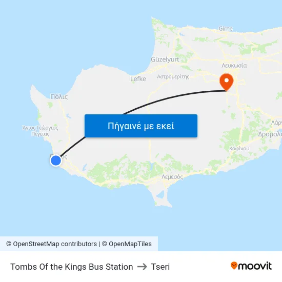 Tombs Of the Kings Bus Station to Tseri map