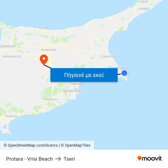 Protara - Vrisi Beach to Tseri map