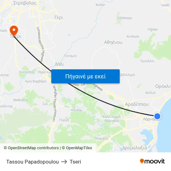 Tassou Papadopoulou to Tseri map